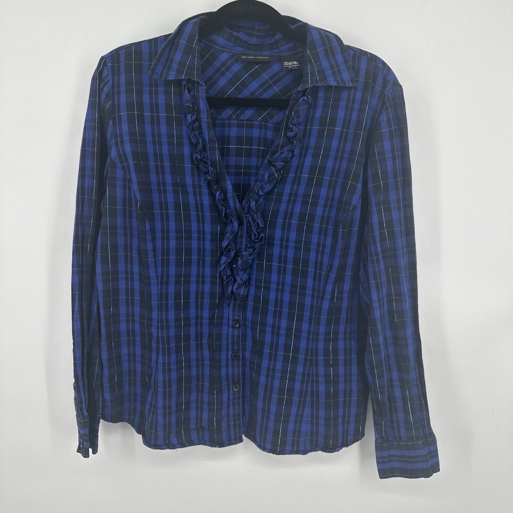New York & Company Long Sleeve Ruffled,‎ V-Neck Blouse Size Large
